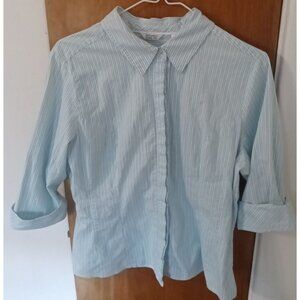 Riders Women's Blouse XL Instantly Slims You 3/4 Cuffed Sleeve Blue Striped